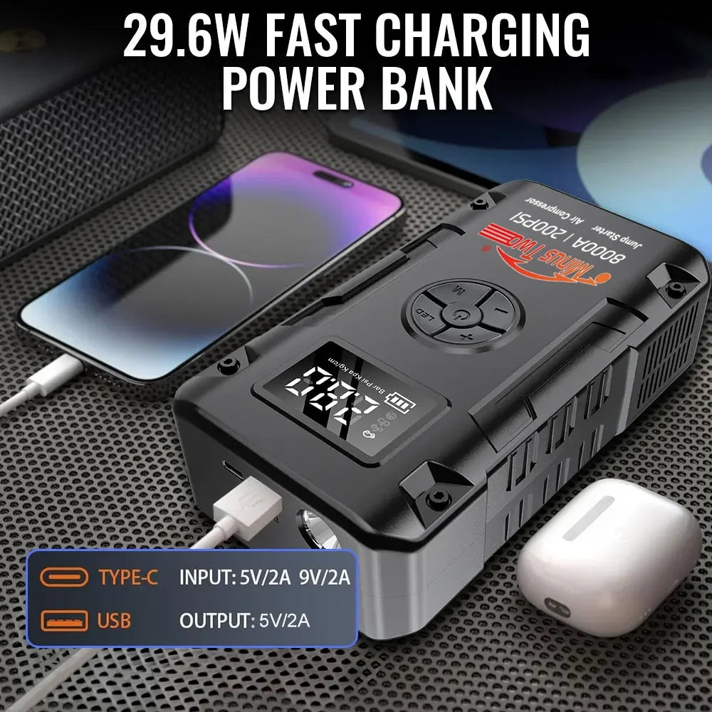 4-in-1 Car Jump Starter with Air Compressor