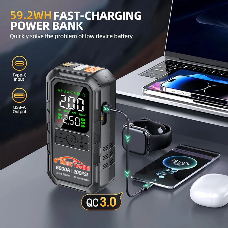 4-in-1 Car Jump Starter with Air Compressor