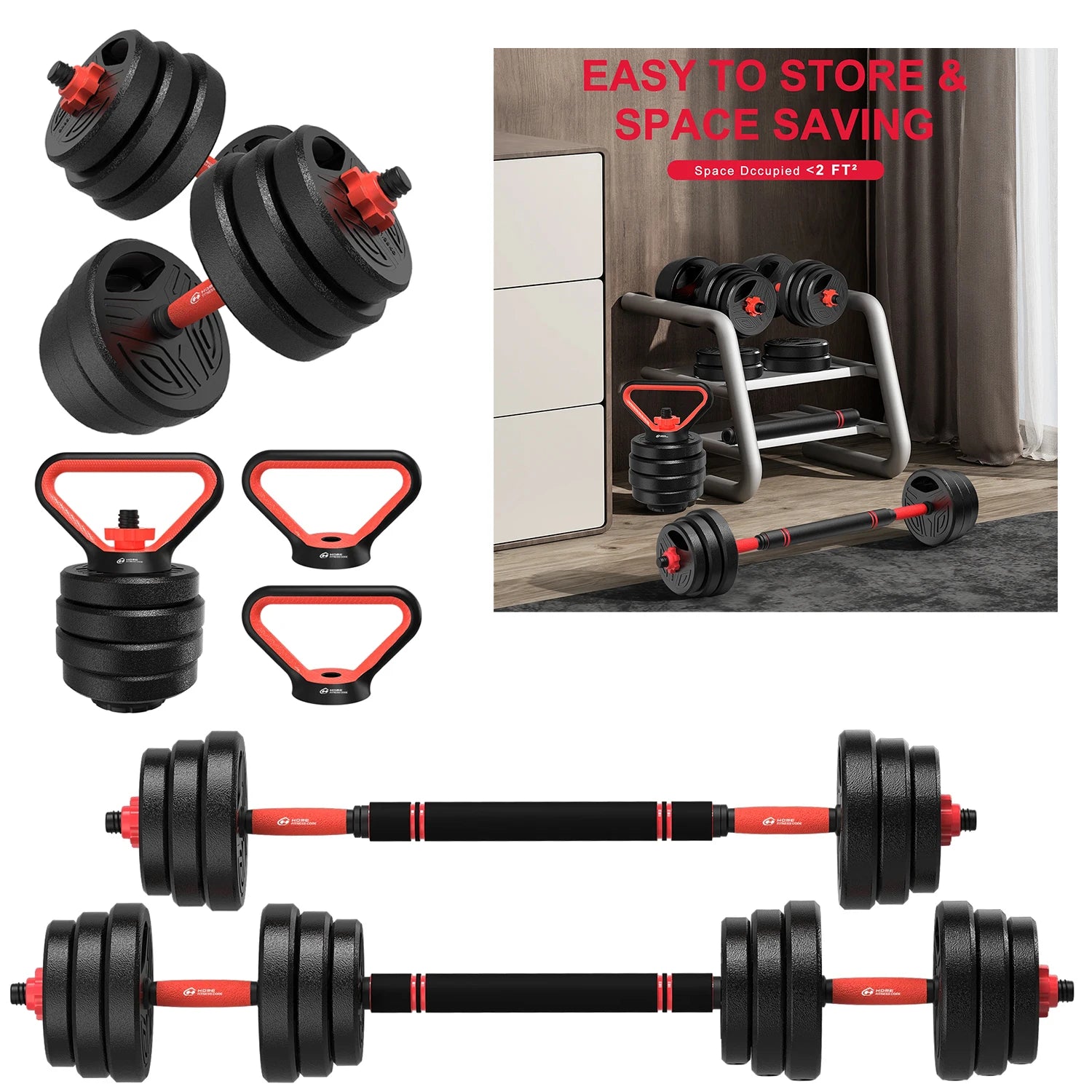 3-in-1 20KG Adjustable Dumbbell Set with Extra Bar