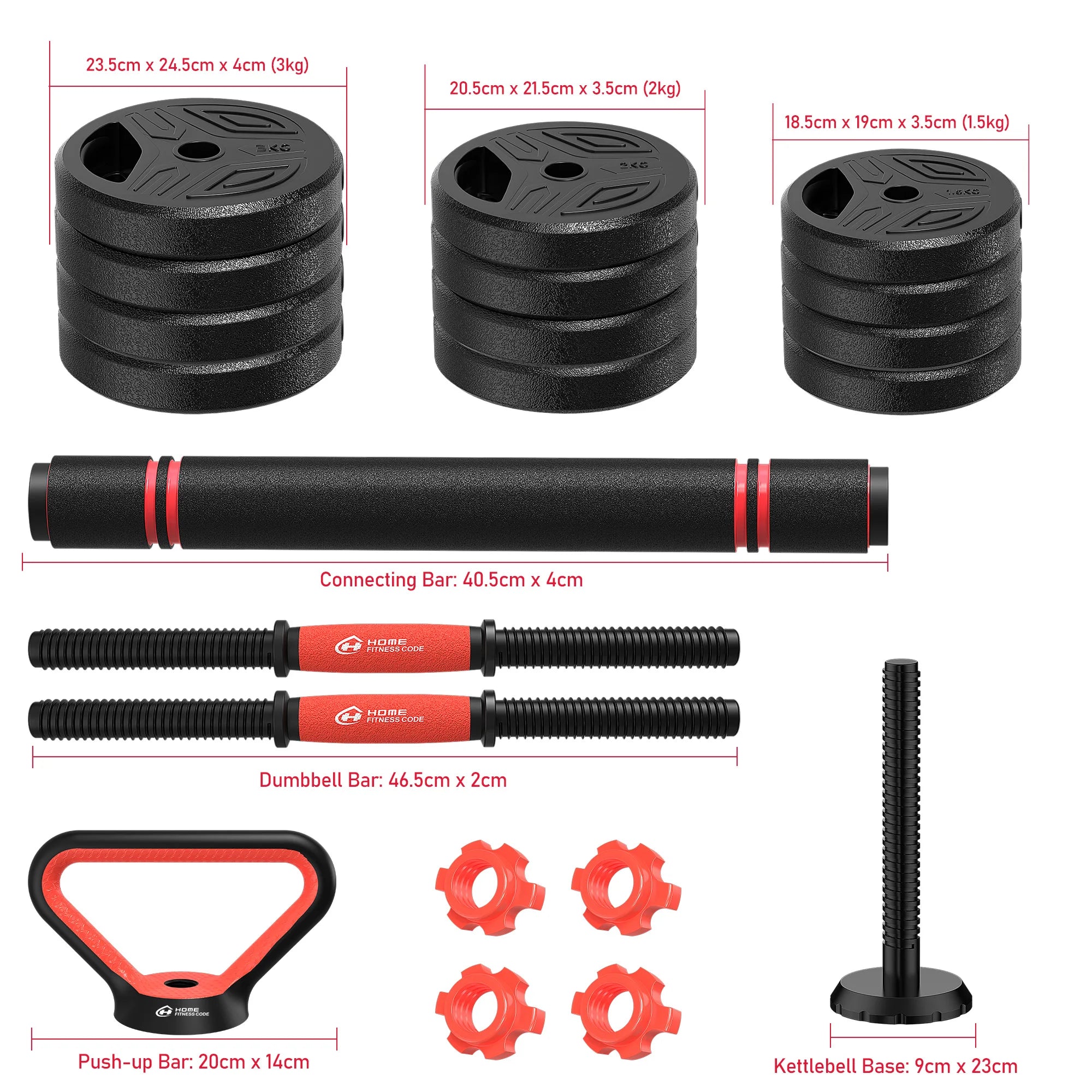 3-in-1 20KG Adjustable Dumbbell Set with Extra Bar