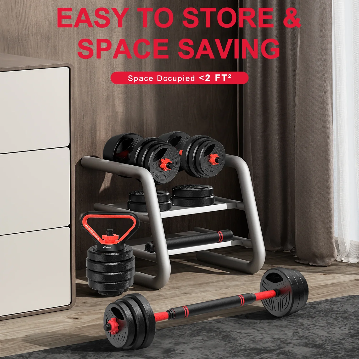3-in-1 20KG Adjustable Dumbbell Set with Extra Bar