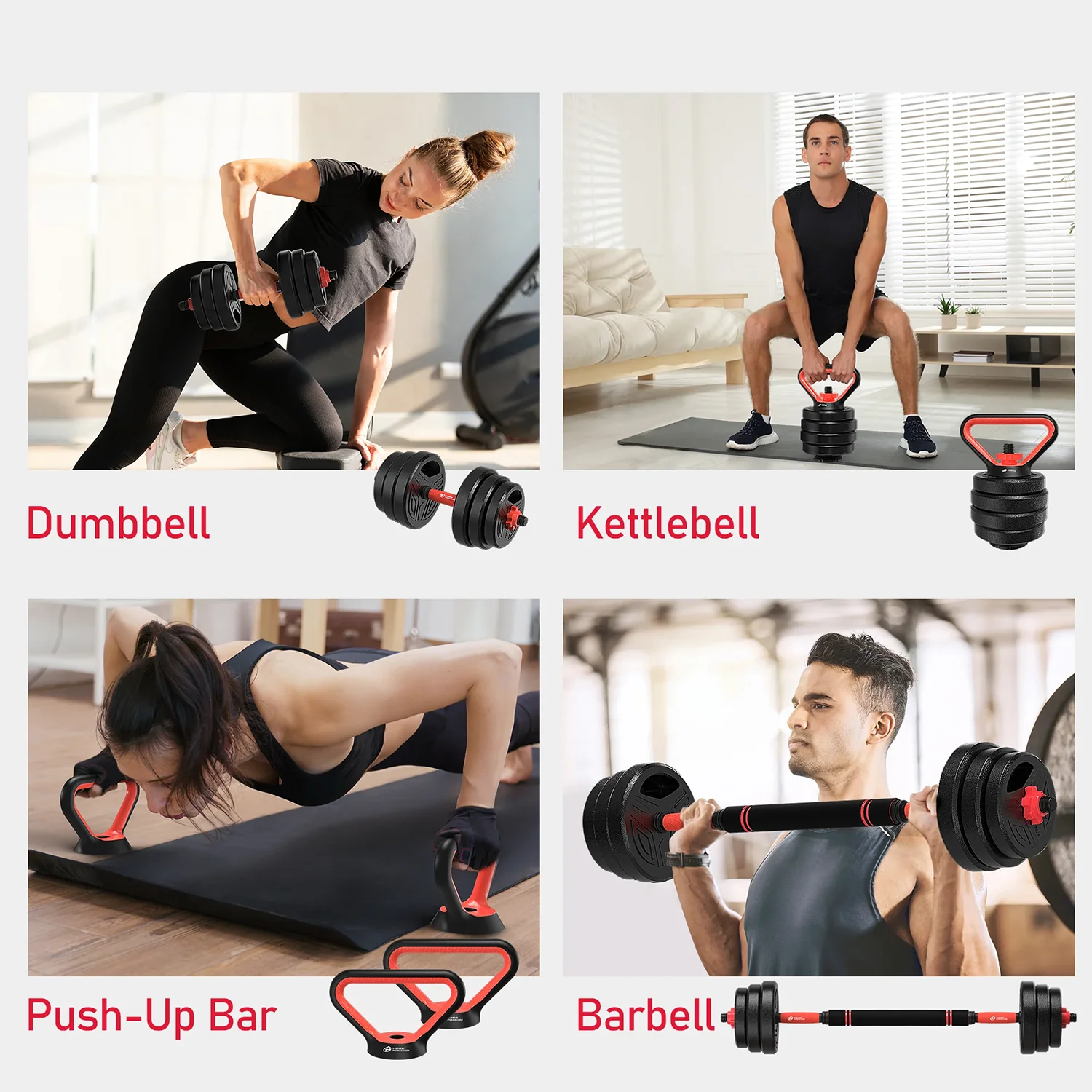 3-in-1 20KG Adjustable Dumbbell Set with Extra Bar