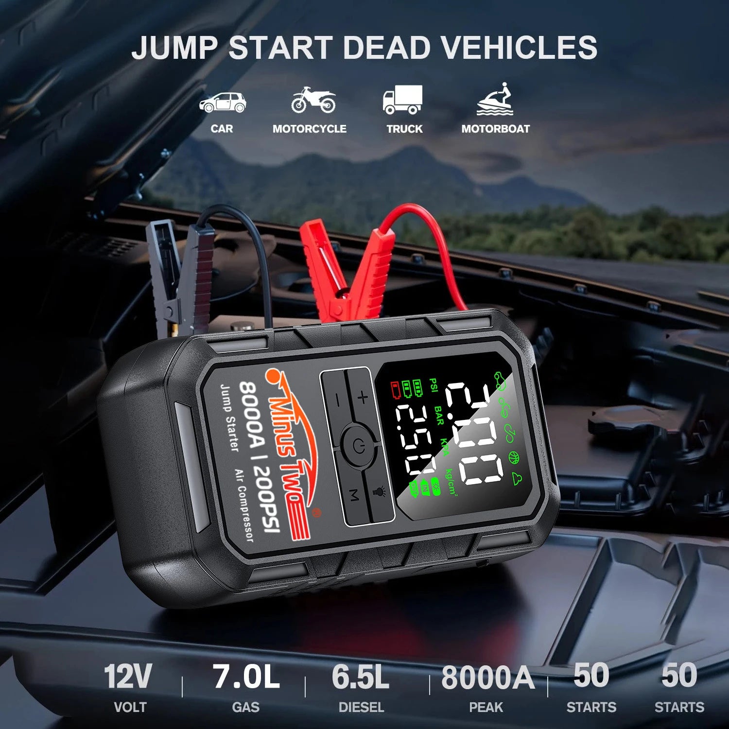 4-in-1 Car Jump Starter with Air Compressor