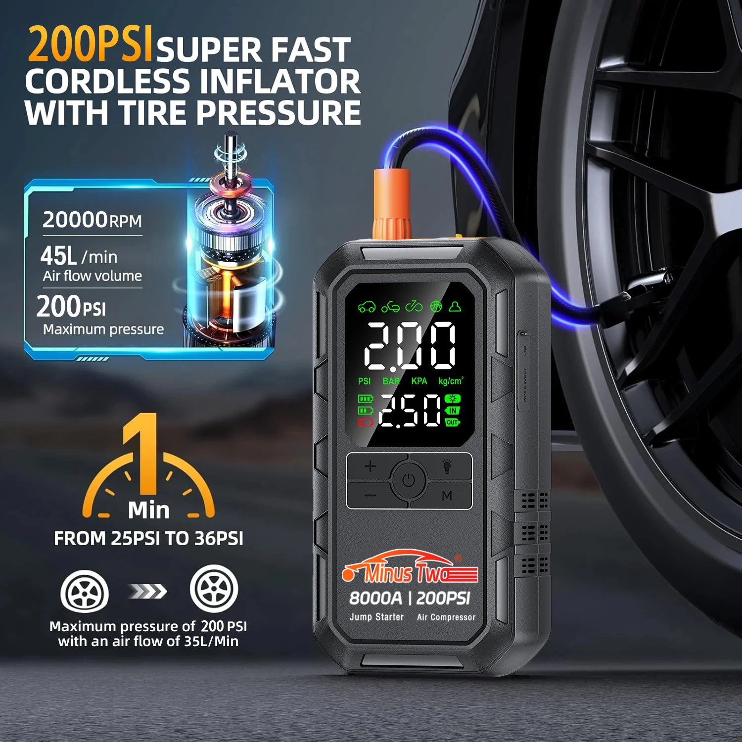 4-in-1 Car Jump Starter with Air Compressor